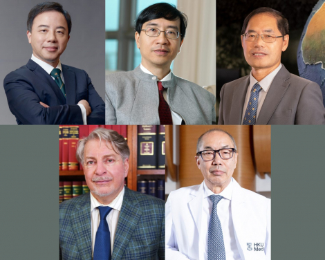 Five HKU scholars ranked first in Asia by Research.com.
(Upper row from left) Professor Xiang Zhang in physics, Professor Kwok-Yung Yuen in microbiology, Professor Guochun Zhao in earth science
(lower row) Professor Alec Stone Sweet in law and Professor Tak Mak in molecular biology
